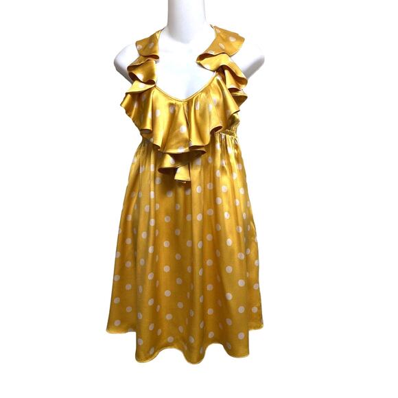 SUSANA MONACO‎ Yellow Silk Polka Dot Ruffle Scoop Neck Dress~Sz XS-S - Picture 1 of 6
